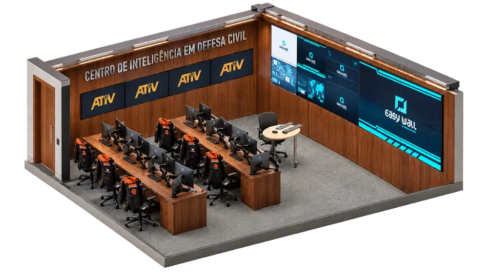 Ilustração de centro de comando com videowall