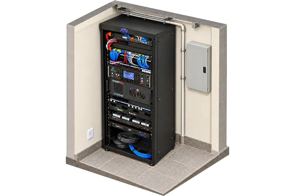 Ilustração de rack técnico audiovisual